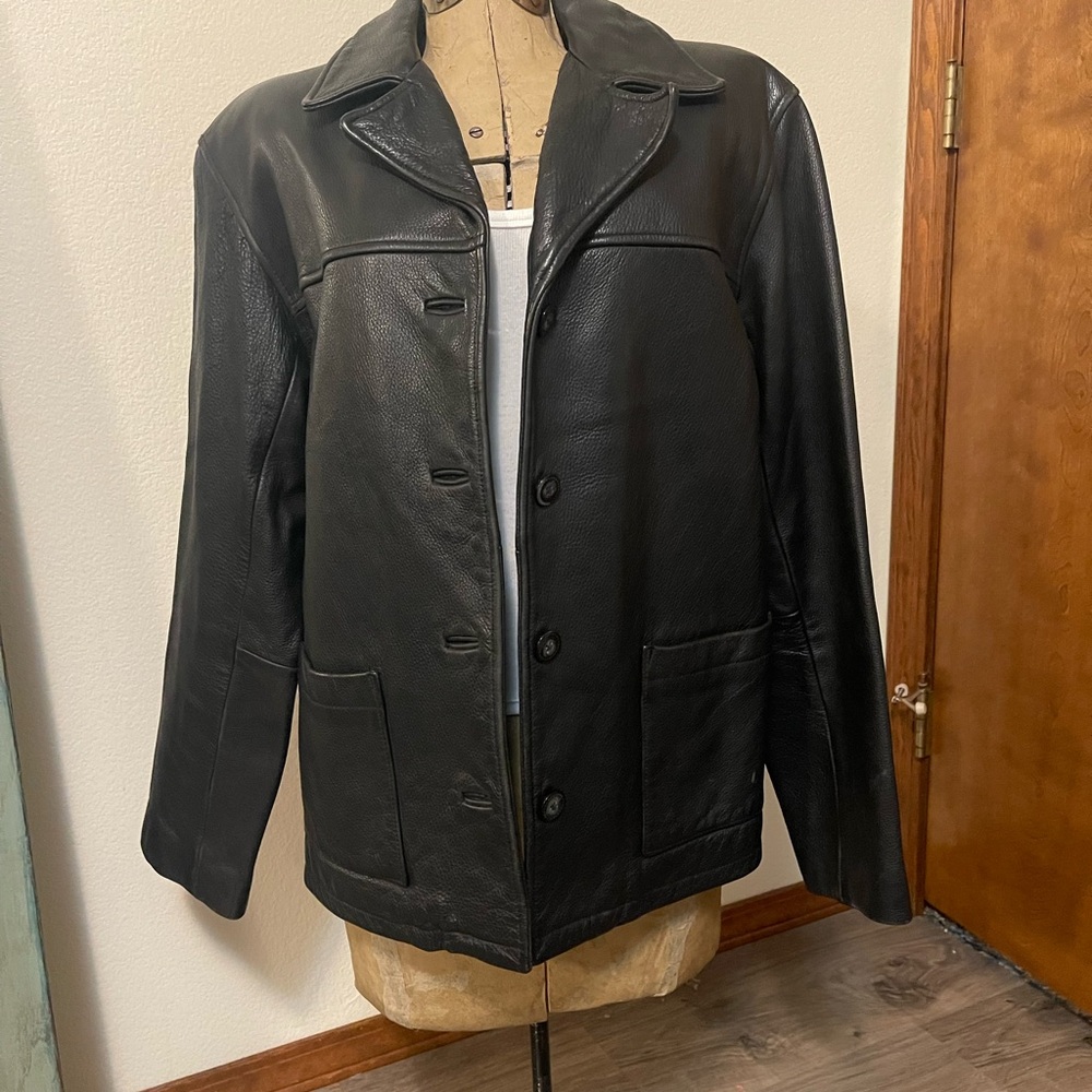 Kenneth Cole Black Leather Coat